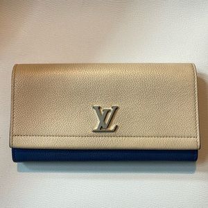 Authentic Louis Vuitton Portefeuille lock me long wallet beige blue preowned